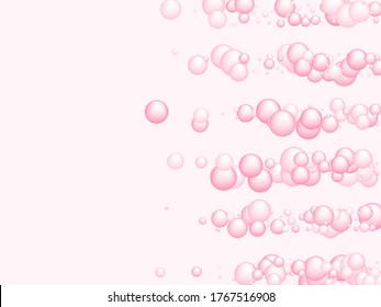 Pink soap foam bubbles vector concept, abstract shampoo soapy effect background. Water and detergent foam bubbles illustration. Circles sphere elements background for hygiene cosmetics soap or shampoo