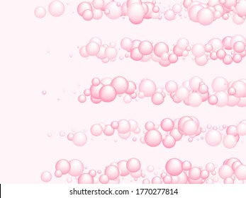 Pink soap foam bubbles vector concept, abstract shampoo soapy effect background. Water and detergent foam bubbles illustration. Circles sphere elements background for hygiene cosmetics soap or shampoo