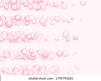Concepto vectorial de burbujas de espuma de jabón rosa, fondo abstracto de efecto de jabón de champú. Ilustración de burbujas de agua y detergente. Antecedentes de los elementos de la esfera de los círculos para la higiene cosmética jabón o champú