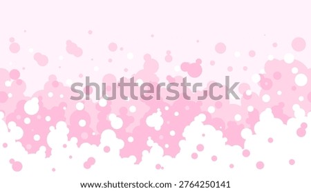 Pink soap foam with white bubbles forms a seamless horizontal border against a pale background. This flat illustration of suds is ideal for beauty branding, baby bath products, or spa menus.