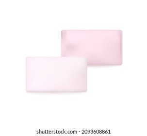 Pink soap paper wrapped 3D realistic vector mockup. Soap bar, top view, blank packaging mock up for brand identity design.