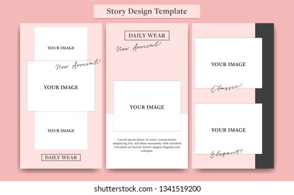 Pink Social Media  Instagram Story Design Template Set For Fashion, Cosmetic, Event, Or Promotion With Edgy Collage Photo Layout