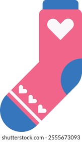 Pink sock with hearts and blue details represents love and affection, perfect for valentine s day celebrations and expressing romantic feelings