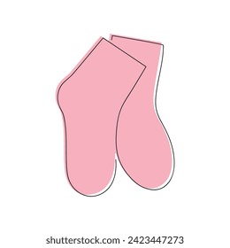 Pink socks for baby girl drawn in one continuous line. One line drawing, minimalism. Vector illustration.