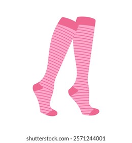 Pink socks with horizontal stripes Illustration. Ideal for fashion projects, clothing catalogs, digital prints, or playful design themes.