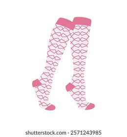 Pink socks with lattice patterns Illustration. Ideal for fashion projects, clothing catalogs, digital prints, or playful design themes.