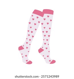 Pink socks with small white hearts Illustration. Ideal for fashion projects, clothing catalogs, digital prints, or playful design themes.