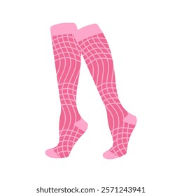 Pink socks with white checkered patterns Illustration. Ideal for fashion projects, clothing catalogs, digital prints, or playful design themes.