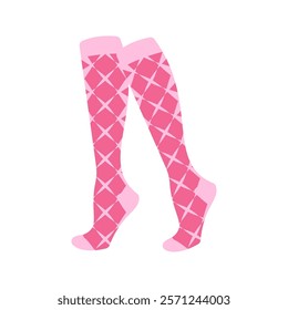 Pink socks with white diagonal lines Illustration. Ideal for fashion projects, clothing catalogs, digital prints, or playful design themes.