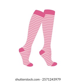 Pink socks with white floral patterns Illustration. Ideal for fashion projects, clothing catalogs, digital prints, or playful design themes.
