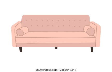Pink Sofa in cartoon style flat design vector illustration , living furniture , doodle style on white background for different interior design uses.