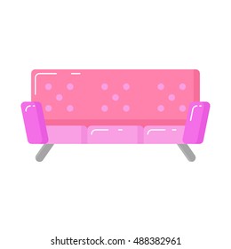 Pink sofa icon on white background with highlights. The piece of furniture. Furniture for living room, bedroom, office, garden, soul, design, facilities, apartments. An isolated object in modern style