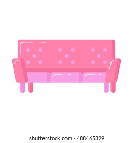 Pink sofa icon on white background whith shadow. The piece of furniture. Furniture for living room, bedroom, office, garden, soul, design, facilities, apartments. An isolated object in modern style.