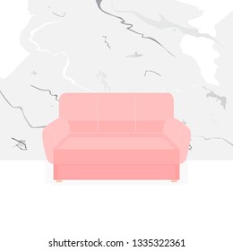Pink sofa on marble background