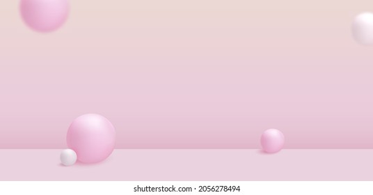 Fondo suave rosa, ilustración vectorial. esfera de bolas 3D, habitación rosa con espacio para texto, concepto minimalista para la venta banners, volantes, escena. Espacio de decoración abstracta para la colocación de productos.