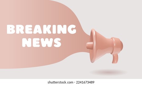 Megáfono rosa beige blando con texto en burbuja aislado en fondo blanco. Banner de objetos 3D realista Megafon para notificaciones de tiendas, noticias, ets. Ilustración del vector