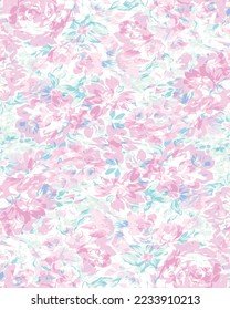 pink with soft blue floral pattern , seamless floral pattern design for print or background
