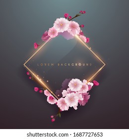 Pink soft floral frame with gold light border