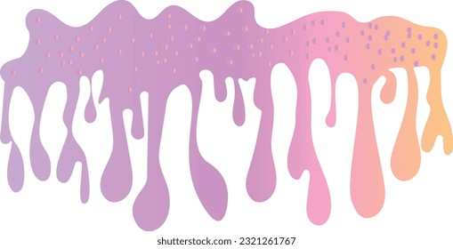 Pink soft ice cream, splashes of sweet candies, long border, seamless banner pattern, vector white background.