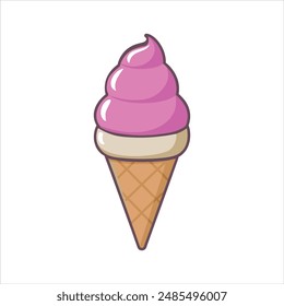 Pink Soft Serve Ice Cream Cone Illustration	