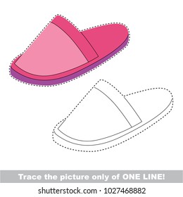 Pink soft slipper to be traced only of one line, the tracing educational game to preschool kids with easy game level, the colorful and colorless version.