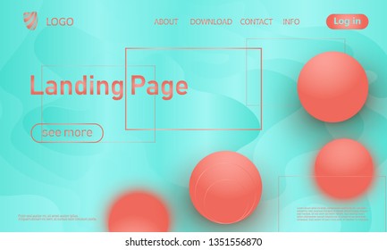 Pink soft spheres. Abstract background. 3d geometric shapes. Landing page. Coral colour. Website template. Web design landing page. Vector illustration.