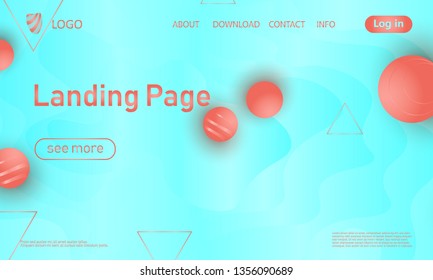 Pink soft spheres. Abstract background. 3d geometric shapes. Landing page. Coral colour. Website template. Web design landing page. Vector illustration.