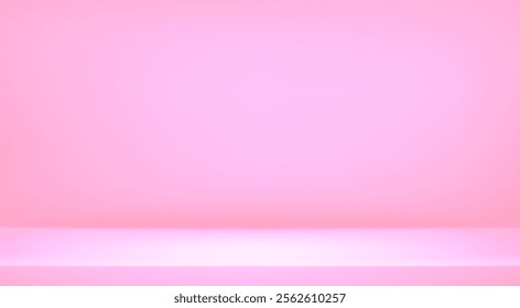 Pink soft studio room. Limbo light background. Abstract 3d violet backdrop for product presentation. Minimal wall scene. Showcase, promotion display. Vector stage mockup illustration