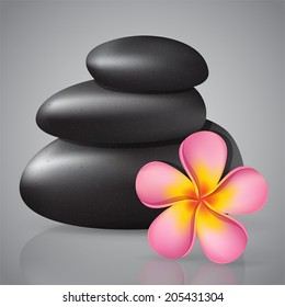 Pink spa frangipani flower with black stones, spa illustration