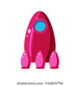 Pink Spaceship Toy Aircraft Glossy Vector Drawing In Childish Fun Style Isolated On White Background