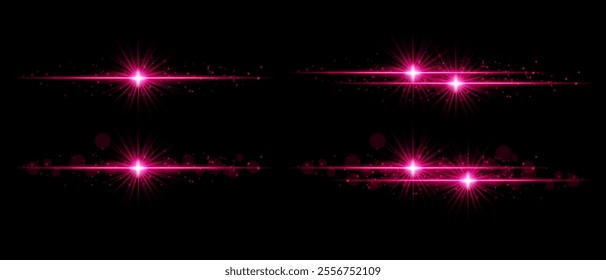 Pink sparkle effect set. Radiant golden beams, glowing light bursts, glittering particles, shimmering streaks, and decorative highlights for elegant designs, festive themes, and luxurious accents