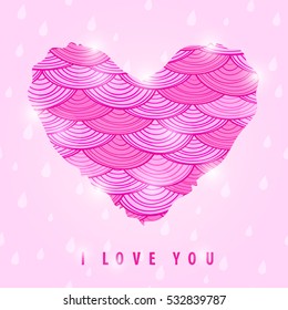 Pink Sparkle Heart. Vector Illustration. Valentine Card