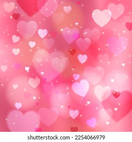Pink sparkling heart background. Blurred bright Valentine's day wallpaper, colorful gradient vector. Excellent as a background for the production of any printed product, advertising, or other design.
