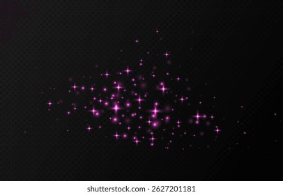 Pink sparkling stars, shiny particles light effect, transparent flying stardust texture