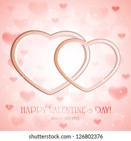Pink sparkling valentines background with 3D hearts, illustration.