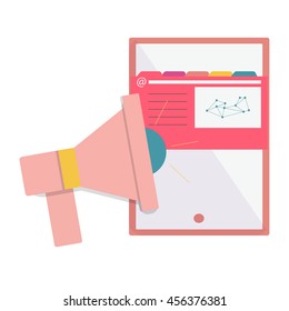 Pink speaker next to the analytical sheet, Web analytics or promotion vector flat icons,element infographics,