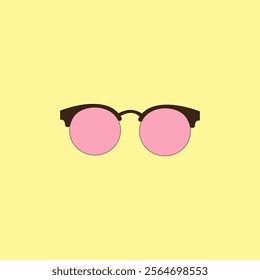 Pink spectacles vector illustration on yellow background. Woman fashion accessory