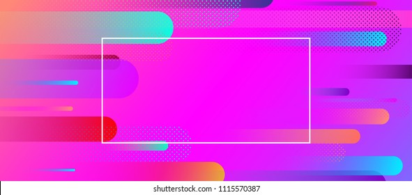 Pink spectrum banner with frame and abstract colorful geometric pattern. Vector illustration.
