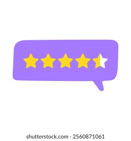 Pink speech bubble. 4 and a half star rating review. Customer experience. Flat design. Illustration on white background.