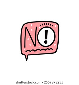 A pink speech bubble features the word no prominently displayed inside it, along with an exclamation point to emphasize its meaning