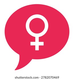 Pink speech bubble with female gender symbol icon Vector