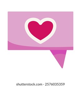 Pink Speech Bubble with Heart: A charming and simple illustration of a pink speech bubble with a red heart icon inside, perfect for expressing love and affection.