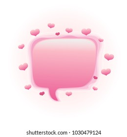 Pink speech bubble with hearts. Vector illustration isolated on white background.