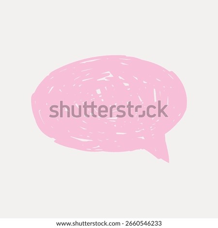 Pink speech bubble illustration on a white background. Hand-drawn style, simple and playful. Perfect for creative designs, fun projects, and artistic layouts. Doodle illustration vector.