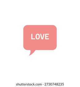 Bolha de fala rosa com ícone de palavra "AMOR", mensagem de amor minimalista e romance conceito vetor ilustração