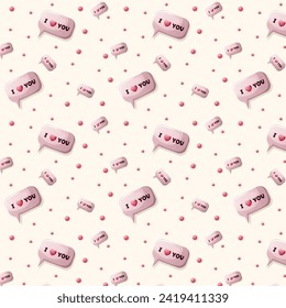 Pink speech bubble. I love you. Seamless pattern. Vector illustration for Valentine's Day or wedding.