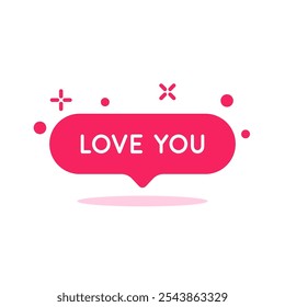 balão de fala rosa com texto love you. tendência de estilo simples plana moderno amor mínimo você logotipo arte gráfica elemento de design isolado no branco. conceito de pictograma de mensagem de texto ou pop-up emblema