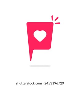 pink speech bubble message with heart icon. love letter between two lovers or good review from client or customer. simple linear label web element for abstract graphic design or internet website