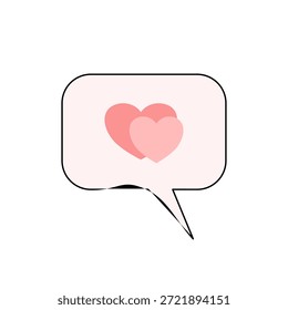 Burbuja rosa del discurso con corazones superpuestos dentro. Diseño sencillo y limpio. Representa el amor, la comunicación, el mensaje y el afecto. Ideal para San Valentín o temas románticos.