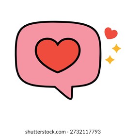 A pink speech bubble, red heart, love, cute, communication, cheerful, simple design